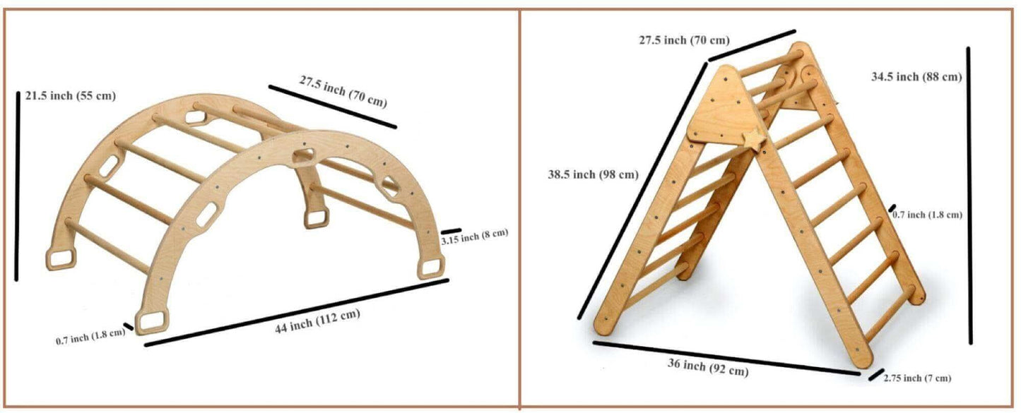 Montessori Climbing Set - Climbing Triangle / Arch Rocker, XL Pillow, and 2 Ramps / 5 Pieces