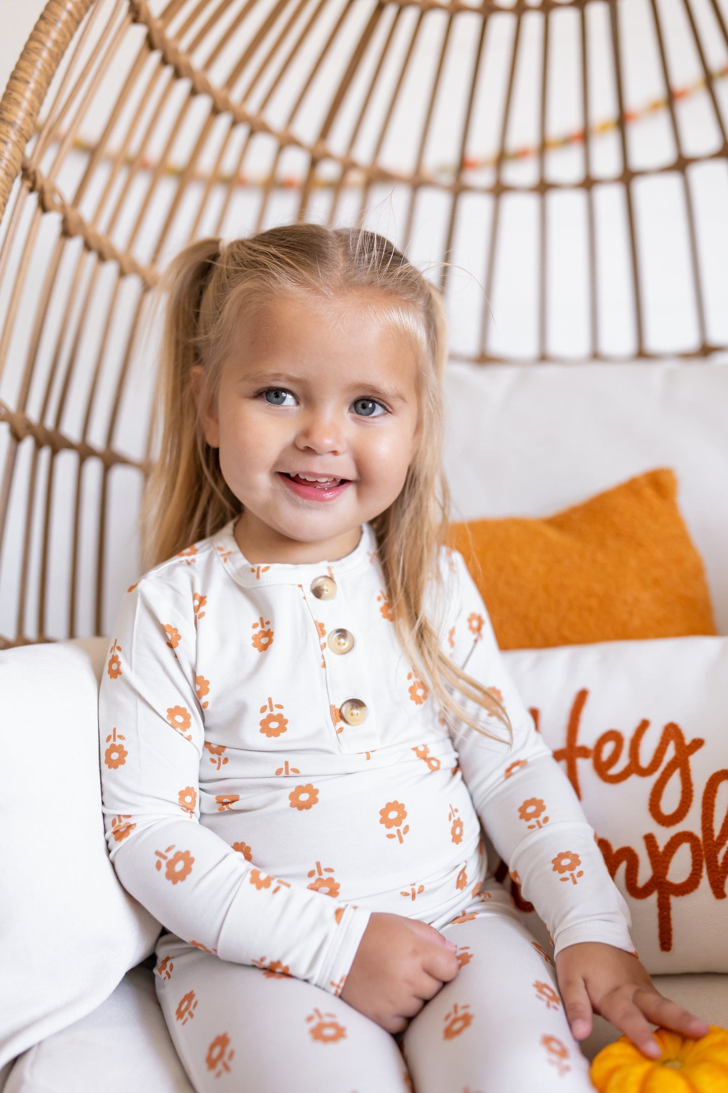Orange Posie 2pc Bamboo Pajamas for Kids - Sizes Newborn & Up!