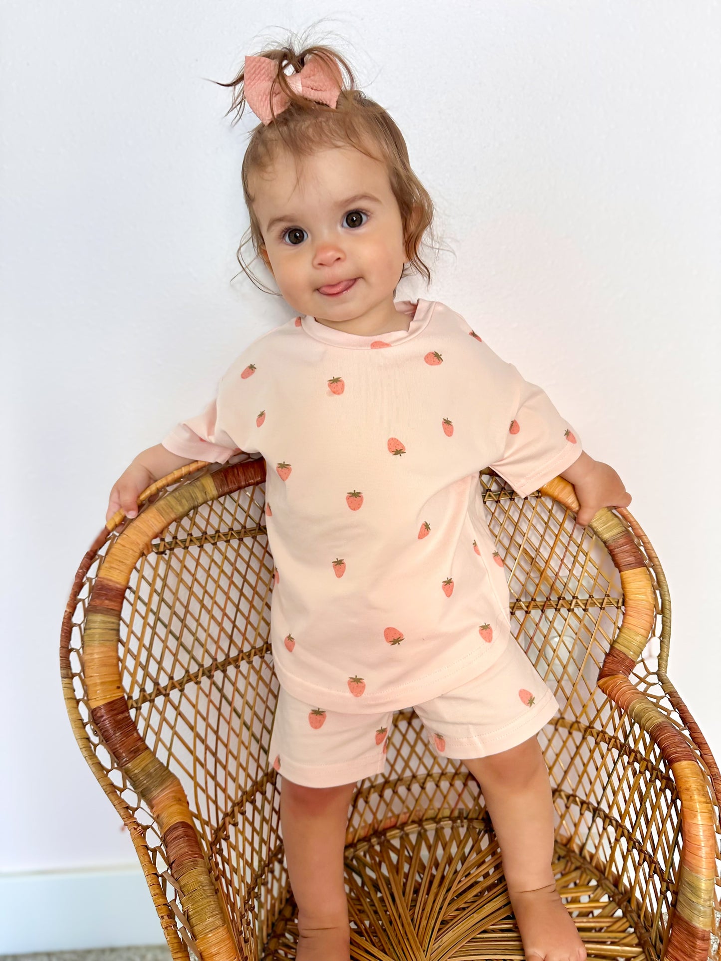 Organic Cotton Strawberry Print Shorts Set