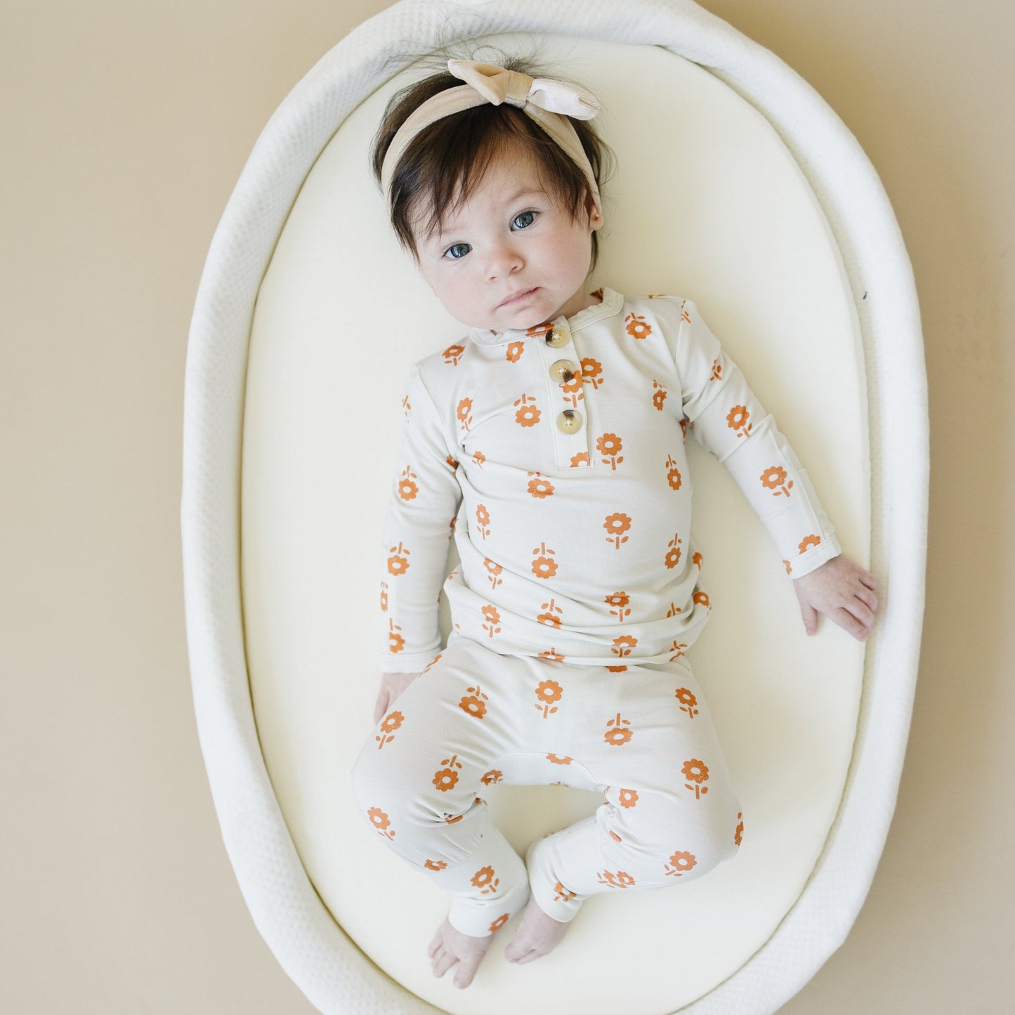 Orange Posie 2pc Bamboo Pajamas for Kids - Sizes Newborn & Up!