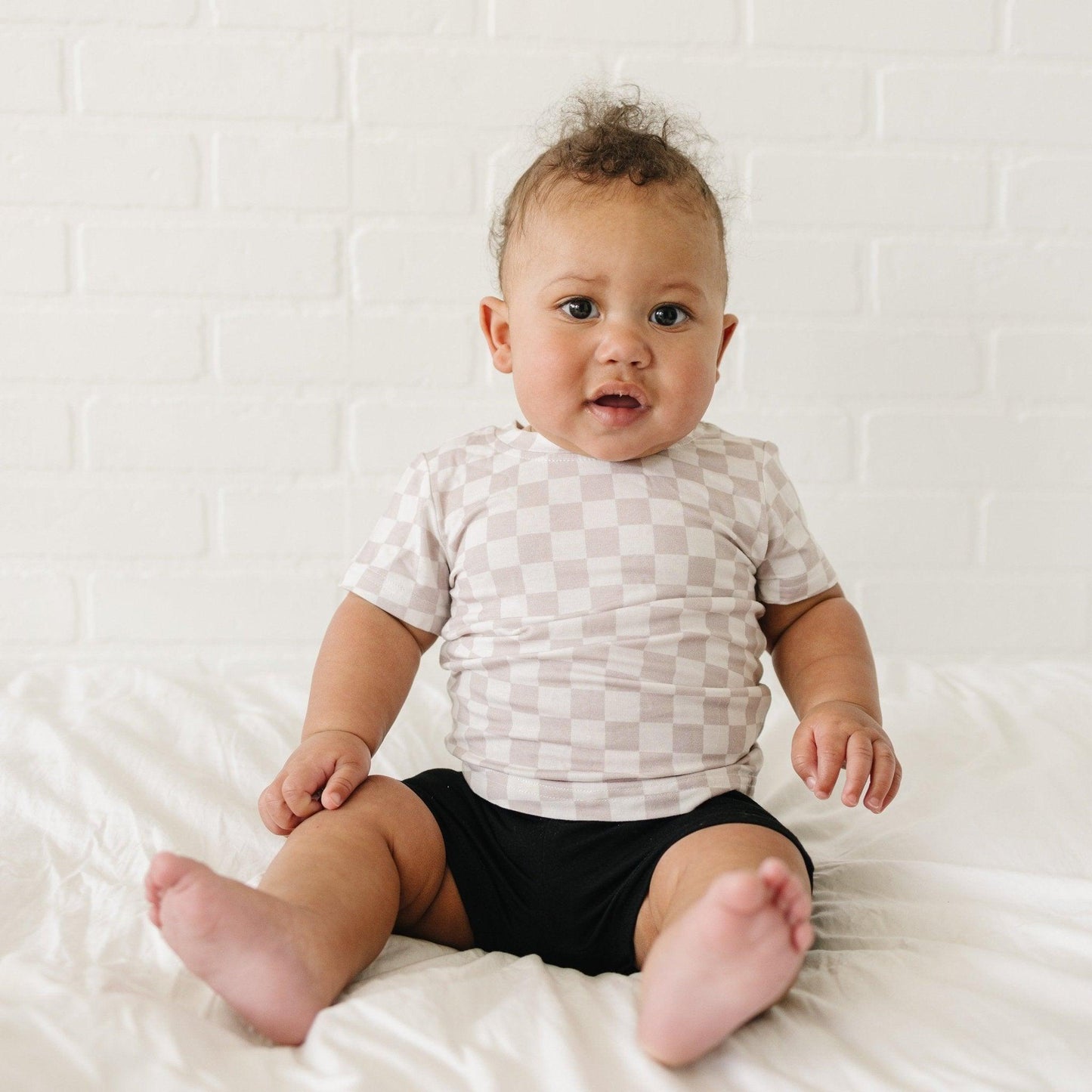 Neutral Checkered Bamboo Tee *Sizes 3/6m & sz 6 left